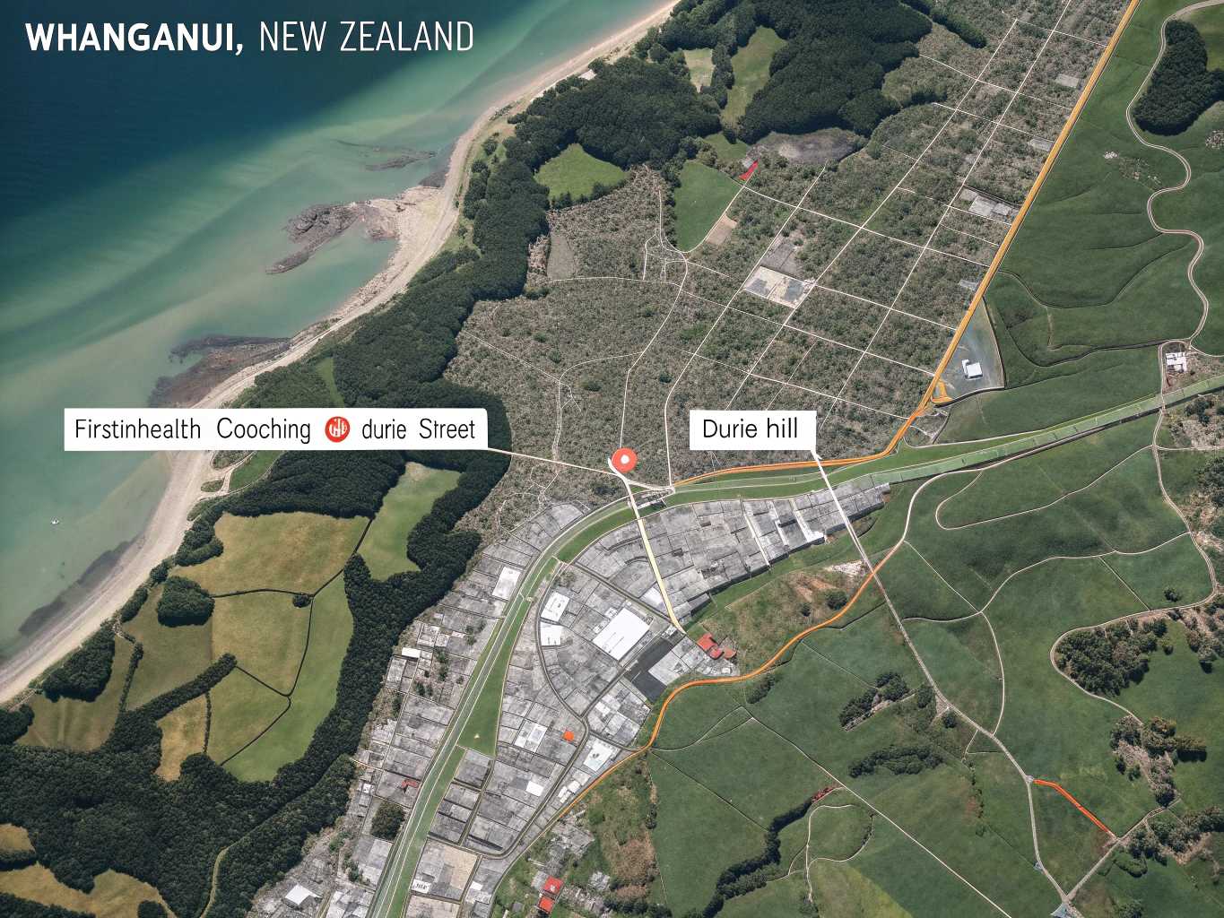 Map of Whanganui, New Zealand showing FirstInHealth Coaching location