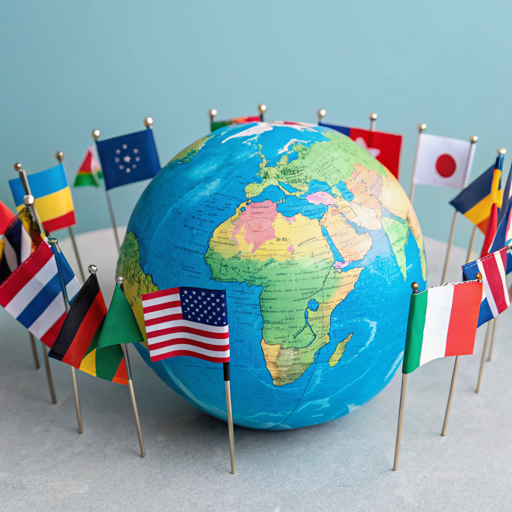 Globe with international flags representing FirstInHealth Coaching's global success