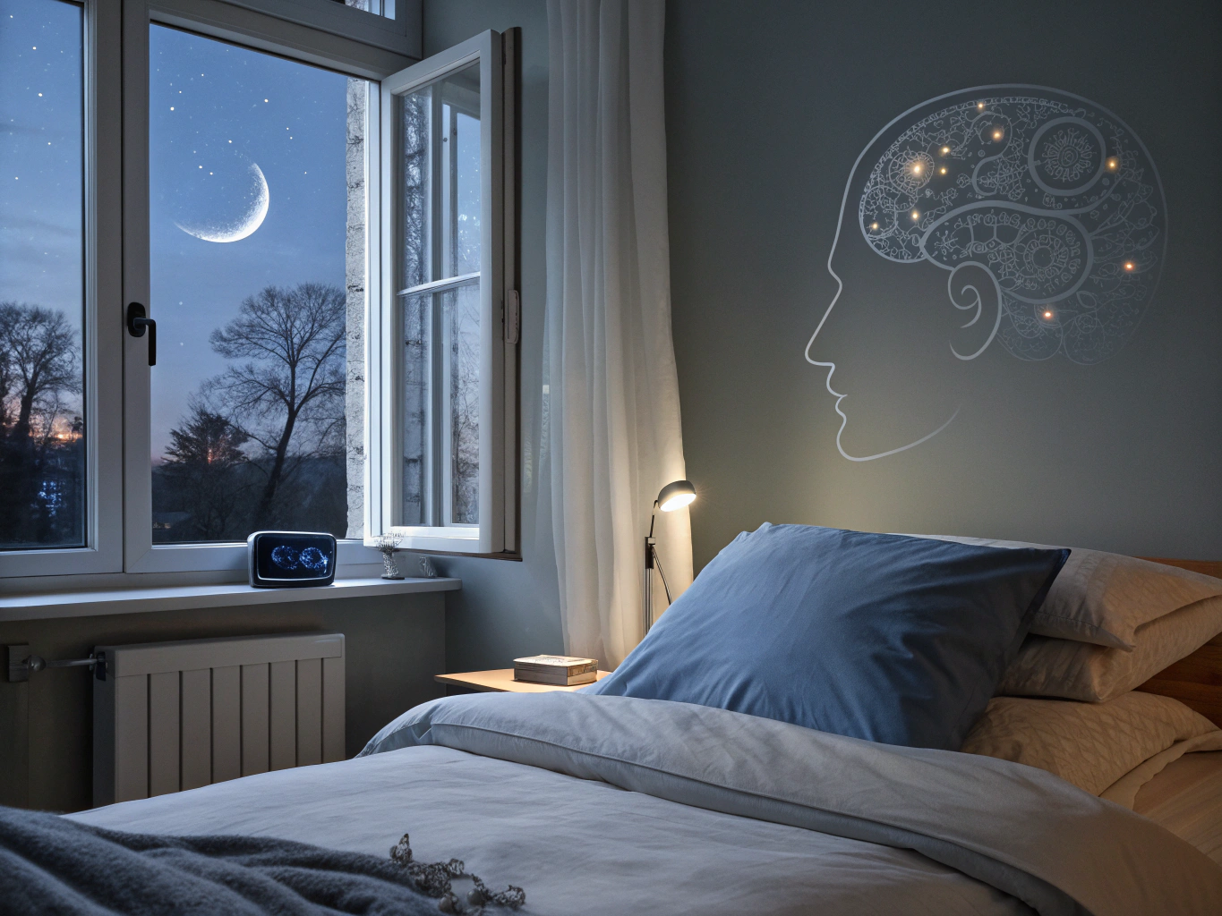 Sleep therapy circadian rhythm optimization and REM sleep enhancement in landscape format